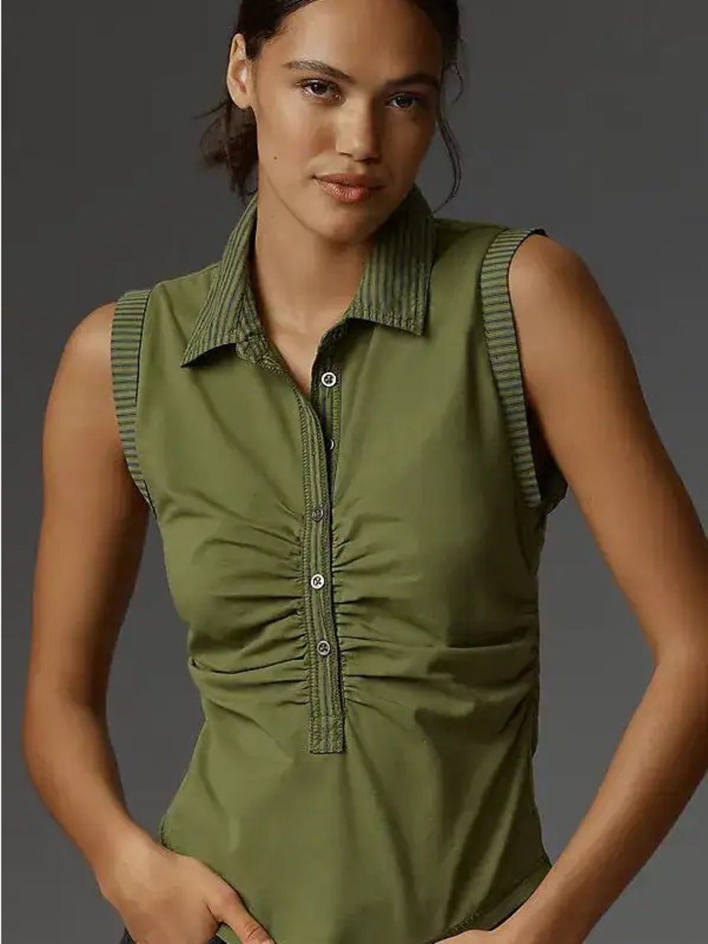 Green Ruched Polo Tank